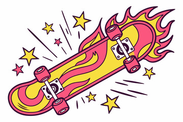 --pop-art-vector-of-a-skateboard-with-flames-and-c