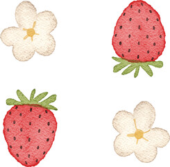 Watercolor Illustration of red strawberry fruits pattern