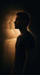 Person Standing Still While Time Flows Visible Past Future Streams