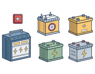 Vector Illustration of Various Battery Types Car,  Truck, and Power Tool Batteries - 85.eps