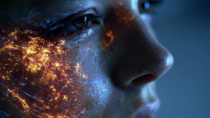 World map network projecting onto woman's profile, symbolizing global communication and interconnectedness through innovative digital visualization technology - Powered by Adobe