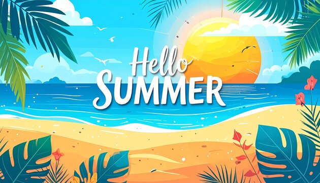 Hello Summer Abstract Background, Summer Sale Banner, Poster Design. Vector Illustrat