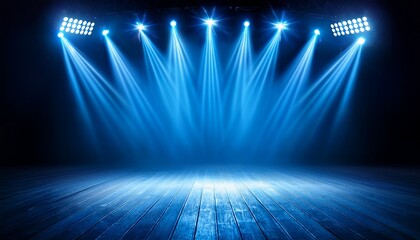 stage illuminated by blue spotlights