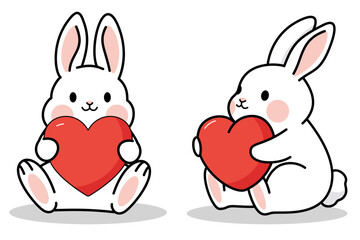 Cute bunny rabbit, rabbit vector, rabbit set, Rabbit holding a heart