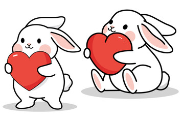 Cute bunny rabbit, rabbit vector, rabbit set, Rabbit holding a heart