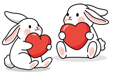 Cute bunny rabbit, rabbit vector, rabbit set, Rabbit holding a heart