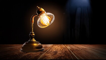 there is a lamp that is on a table in the dark