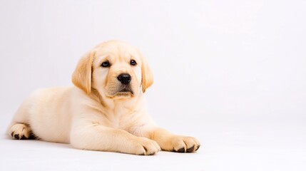 A charming puppy in a serene studio portrait, embodying innocence and pure joy