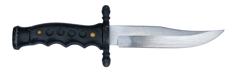 Decorative knife dagger isolated. Hunting knife. Top view.