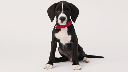 A charming puppy in a serene studio portrait, embodying innocence and pure joy