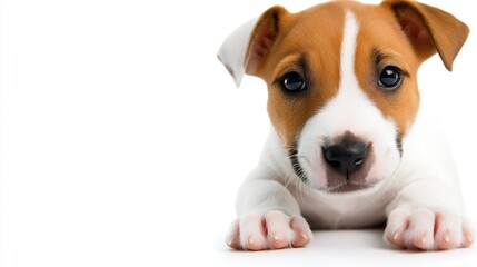 A charming puppy in a serene studio portrait, embodying innocence and pure joy
