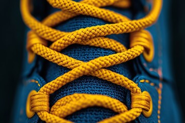 Close-up of yellow shoelaces, high-resolution photography, insanely detailed, fine details