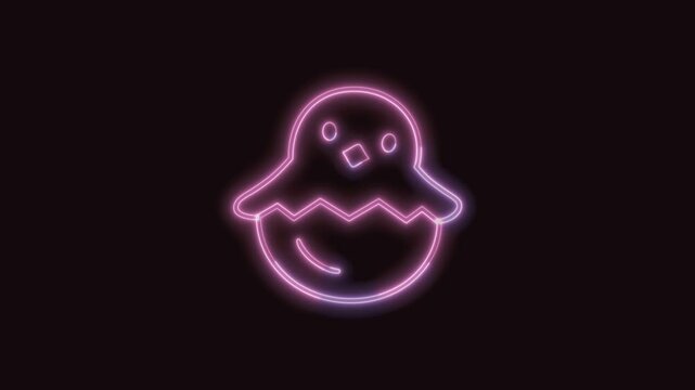 Baby Chicks Icon Neon Seamless Loop 4K with Black Background Animated Promotional Typography for Video Editing