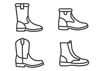 Four different styles of boots line icons
