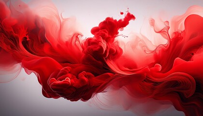vivid red ink swirling in water creating dynamic and abstract smoke like shapes