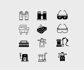 Industrial Cleaning Equipment Line Icons Set 