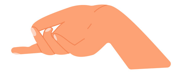 Cartoon hand performing a pinching gesture with the index finger and thumb, featuring a clean, isolated illustration against a white background, emphasizing simplicity and communication