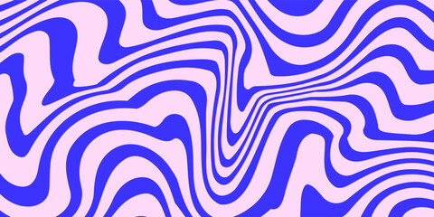 Obraz premium Blue Wavy Lines Abstract Background in Trendy Retro Psychedelic Style. Twisted, Swirled, and Distorted Vector Texture Pattern