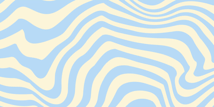 Abstract horizontal background with colorful waves. Trendy vector illustration in style retro 60s, 70s. Pastel colors
