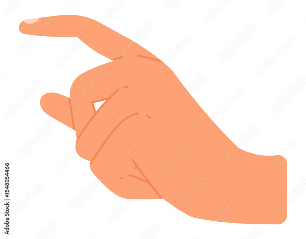 Poster cartoon hand making a gesture of pointing with the index finger while delicately holding a small obj