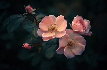 Close-up photograph of light pink roses, professional photography, natural lighting