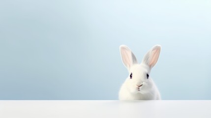 Obraz premium cute animal pet rabbit or bunny white color smiling and laughing isolated with copy space for easter background, rabbit, animal, pet, cute, fur, ear, mammal, background, celebration, generate by AI
