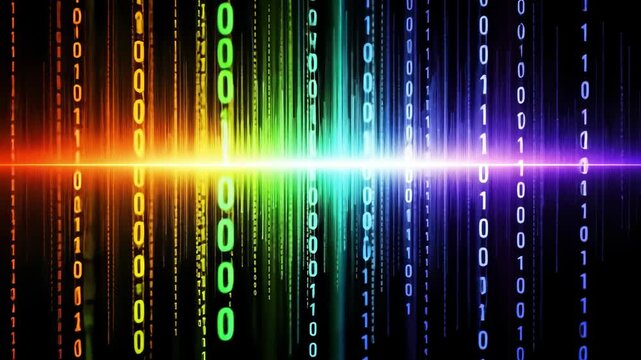 Binary code and sound wave abstract background for technology and data concepts.