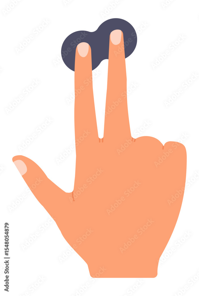 Poster cartoon hand creating a pinching gesture with index and middle fingers against a white background, r