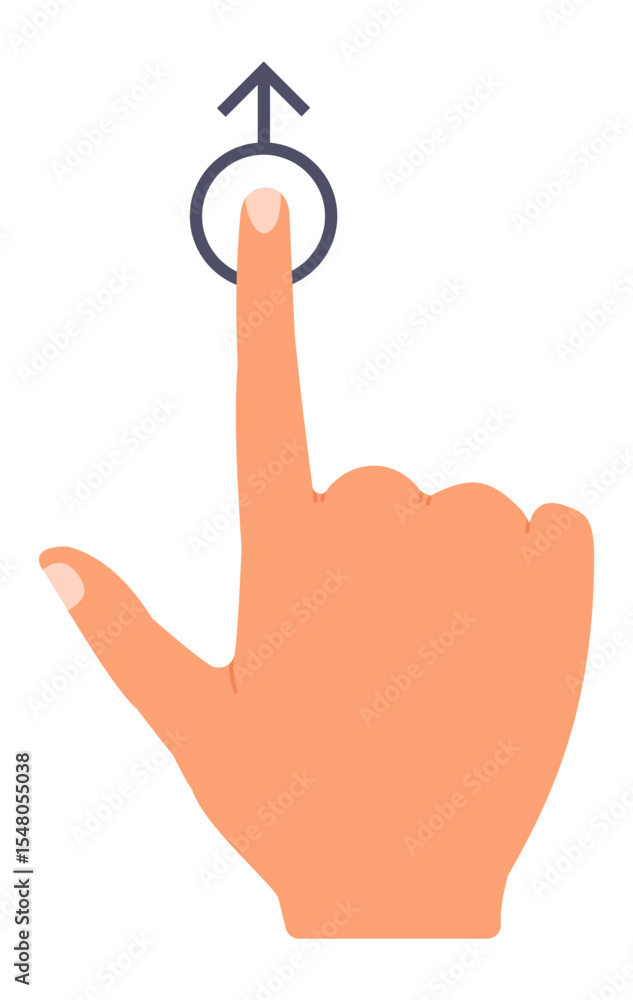 Poster hand with index finger extended touching a digital button with an upward arrow, symbolizing scrollin