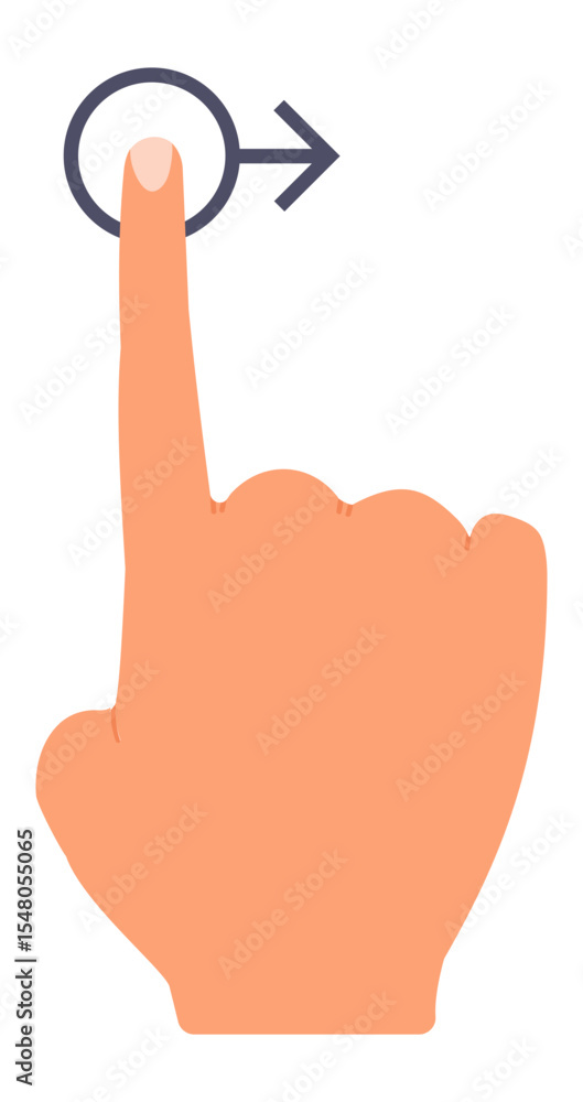 Poster cartoon hand reaching out with an index finger, making contact with a digital button featuring an ar