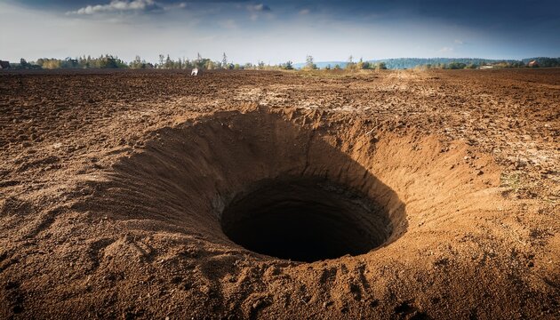 deep dirt hole in ground