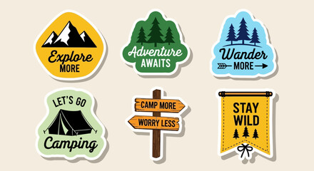 Camping Stickers Explore, Adventure, Wander, Stay Wild - Nature Camping Graphic Design Elements