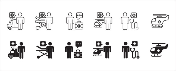 Doctor icon set. Healthcare icons. Digital doctor health consulting symbol. Icon symbol related to hospital, health, care, ambulance, helicopter, clinic, medic, medical, nurse. Vector illustration