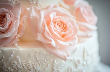 Close-up photograph of light pink roses, professional photography, natural lighting,