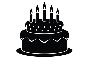 Birthday cake vector icon black silhouette flat graphic illustration for celebration or party