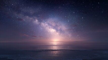 Obraz premium Stunning Milky Way Over Tranquil Ocean Horizon Zoom Background