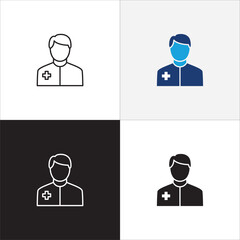 Male nurse icon. Male doctor medical staff icon. Healthcare symbol. Icon symbol compatible for medic consultation, surgeon, nurse, physician, health care. Vector illustration