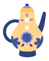 Traditional ceramic teapot featuring a charming blue and white floral pattern, isolated against a clean white background, serving as an ideal accent for tea enthusiasts and kitchen decor