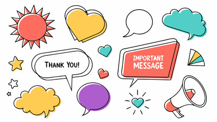 Hand drawn cute speech bubbles and design elements
