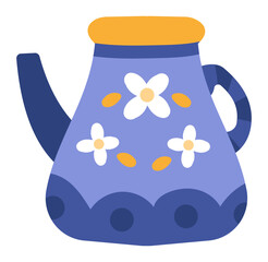 Charming blue teapot adorned with delicate white flowers and an orange lid, ready to brew a soothing cup of herbal tea, perfect for cozy moments and relaxation