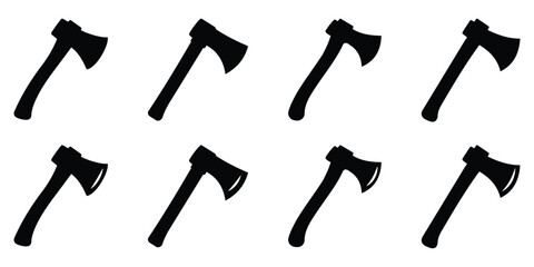 Axe Silhouette Vector Set – Crossed Axes, Stump Scene  Minimal Icon Design, vector illustration.