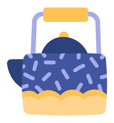 Stylish blue and yellow teapot featuring a handle and spout, pouring hot water and creating a cozy atmosphere, perfect for enjoying tea time and savoring warm beverages