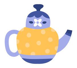 Whimsical teapot with a charming flower adornment and playful polka dots, adding a touch of joy to teatime, perfect for children's illustrations or any project needing a dose of cuteness