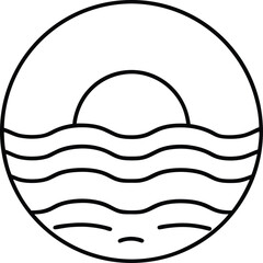 ocean sunset icon line art vector illustration on transparent background