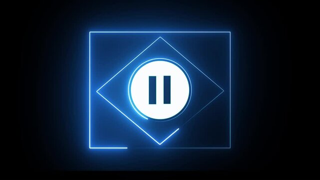 Glowing Neon Blue Pause Button Icon Animation &ndash; Play/Start/Stop UI Symbol on Black Background