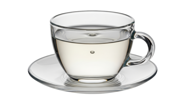 Isolated glass cup of water with saucer