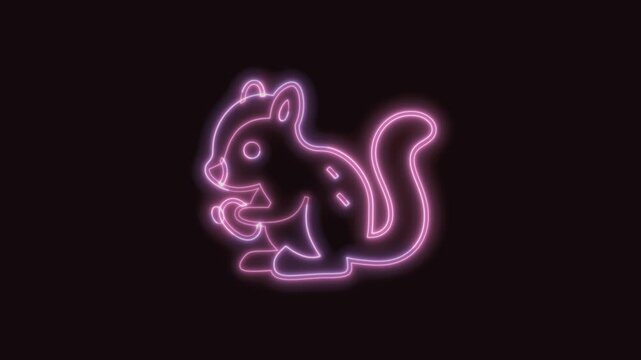 Chipmunk Icon Neon Seamless Loop 4K with Black Background Animated Promotional Typography for Video Editing