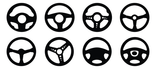 Car Steering Wheel Icon Set – Handheld and Isolated Vector Symbols for Vehicles, vector illustration.