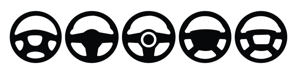 Car Steering Wheel Icon Set – Handheld and Isolated Vector Symbols for Vehicles, vector illustration.