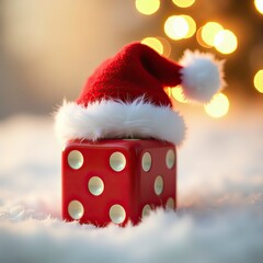 red lucky dice covered with Santa cap image
